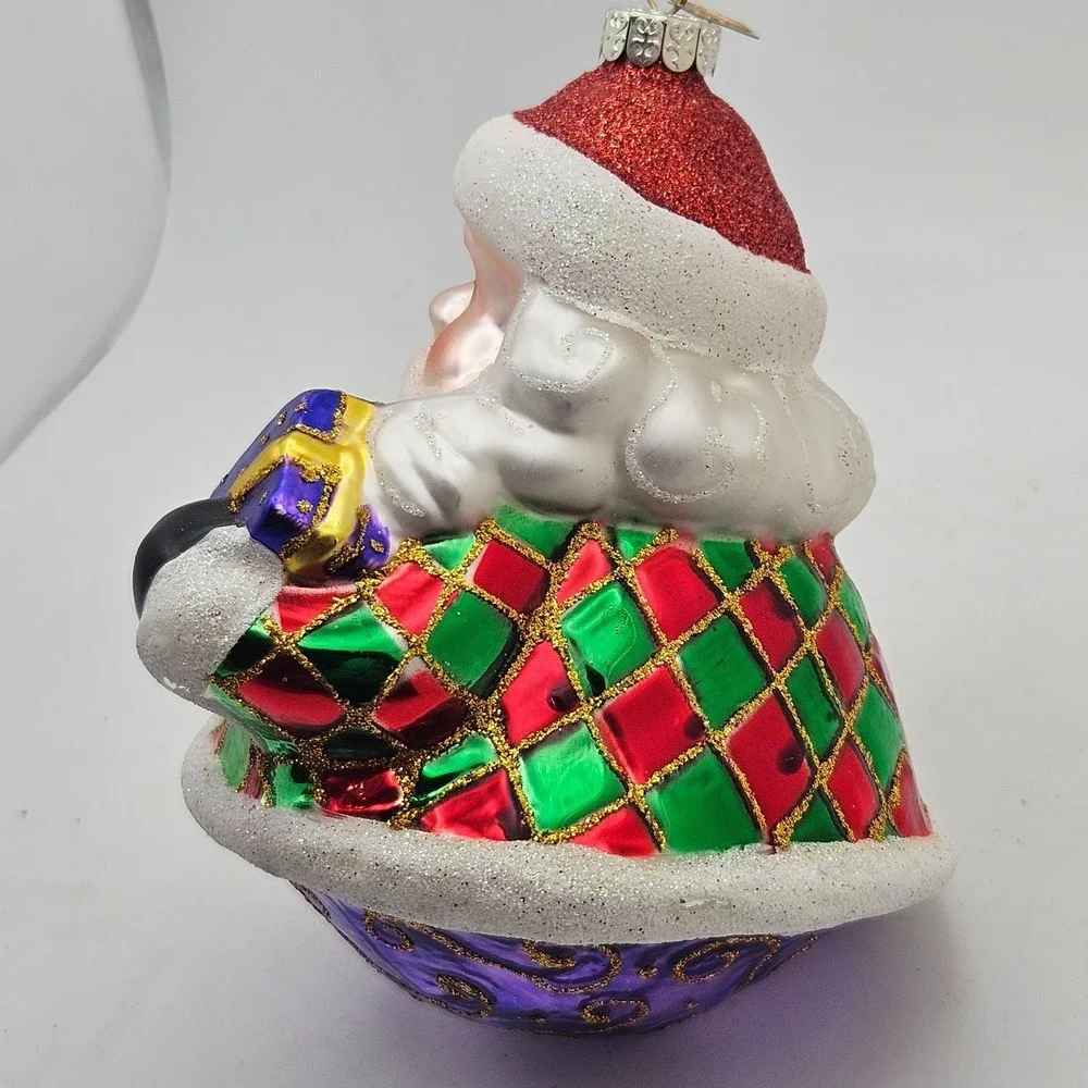 Christopher Radko Sparkle Bright Santa Glass Christmas Ornament Candy Purplle